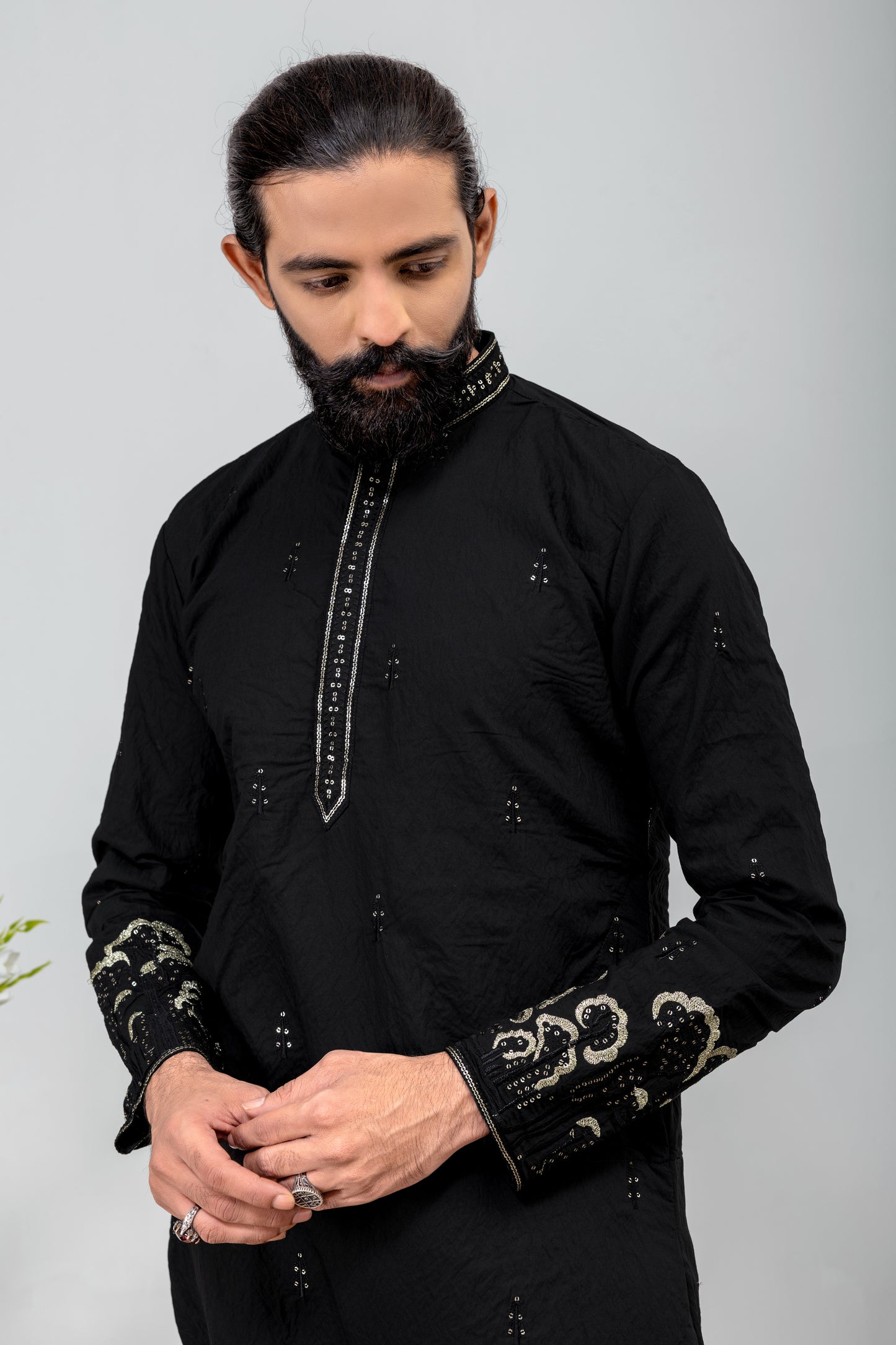Elegant Black Embroidered Men’s Kurta