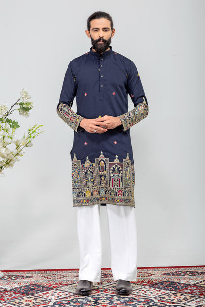 Royal Navy Blue Heritage Embroidered Men’s Kurta