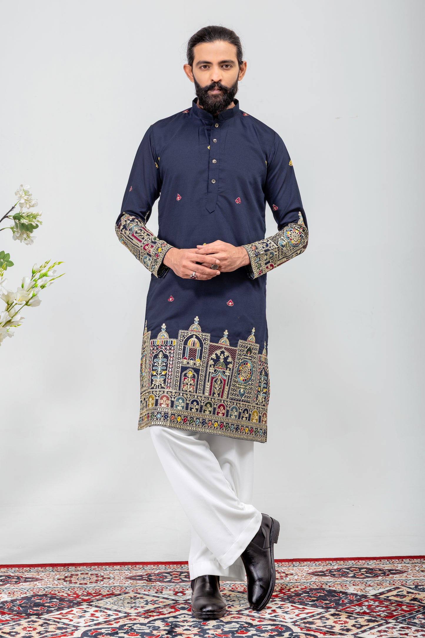 Royal Navy Blue Heritage Embroidered Men’s Kurta