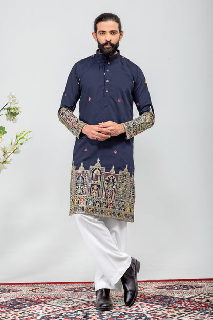 Royal Navy Blue Heritage Embroidered Men’s Kurta