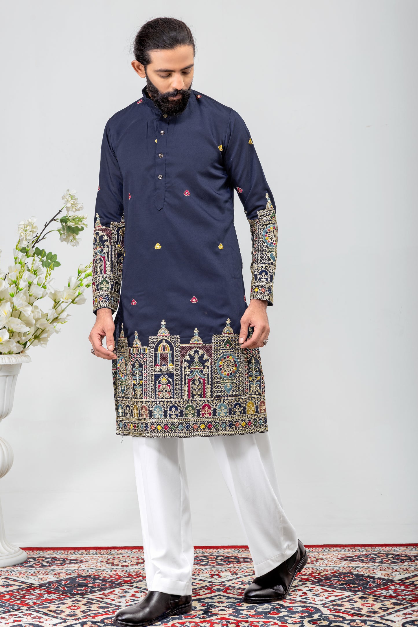 Royal Navy Blue Heritage Embroidered Men’s Kurta