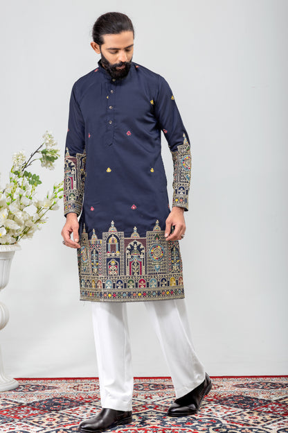 Royal Navy Blue Heritage Embroidered Men’s Kurta