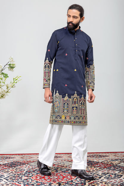 Royal Navy Blue Heritage Embroidered Men’s Kurta