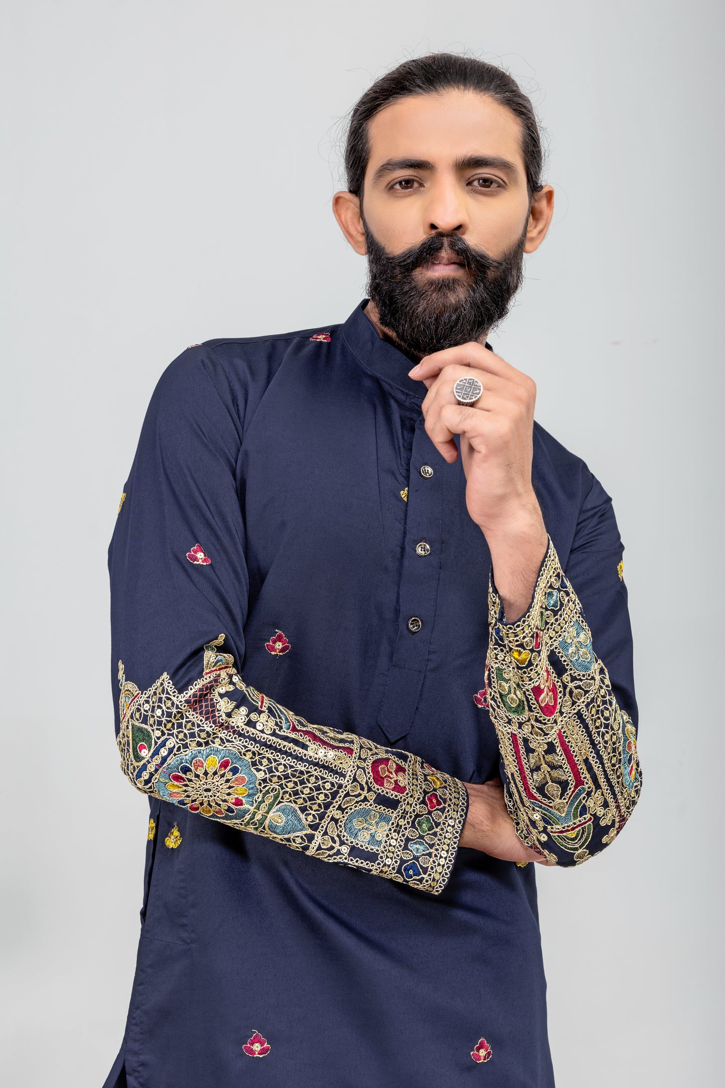 Royal Navy Blue Heritage Embroidered Men’s Kurta