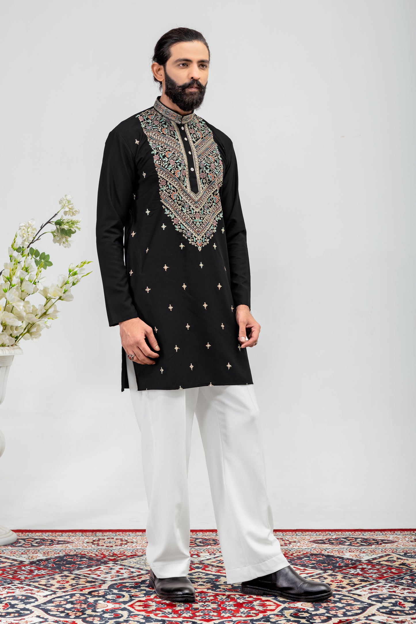 Luxury Black Embroidered Men’s Kurta Pajama Set