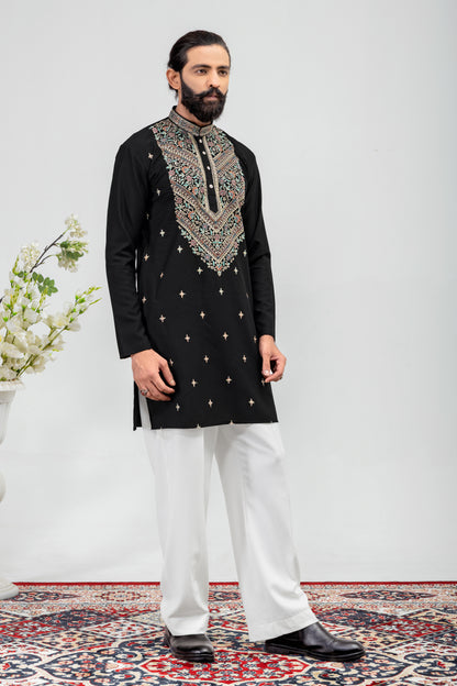 Luxury Black Embroidered Men’s Kurta Pajama Set