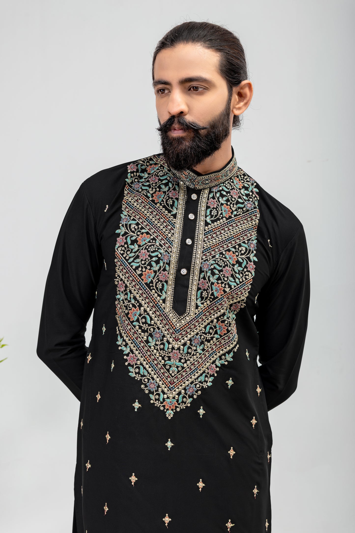 Luxury Black Embroidered Men’s Kurta Pajama Set