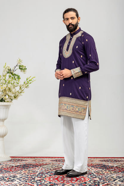 Royal Amethyst Embroidered Men’s Kurta