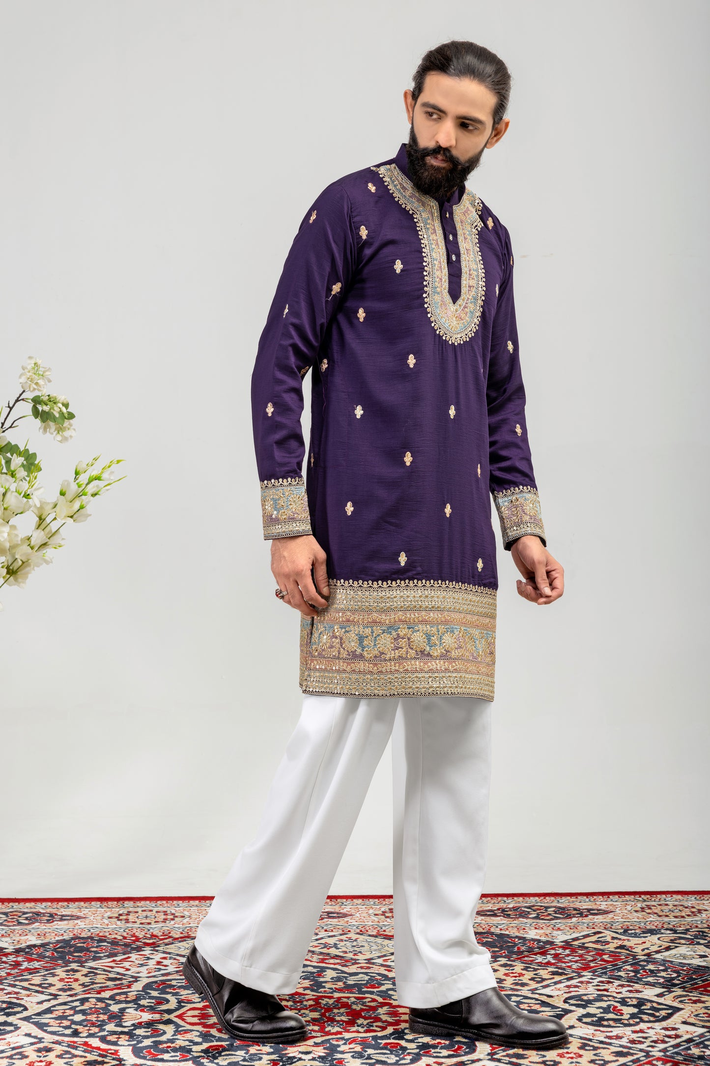 Royal Amethyst Embroidered Men’s Kurta