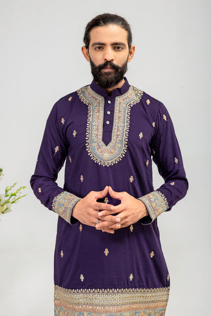 Royal Amethyst Embroidered Men’s Kurta