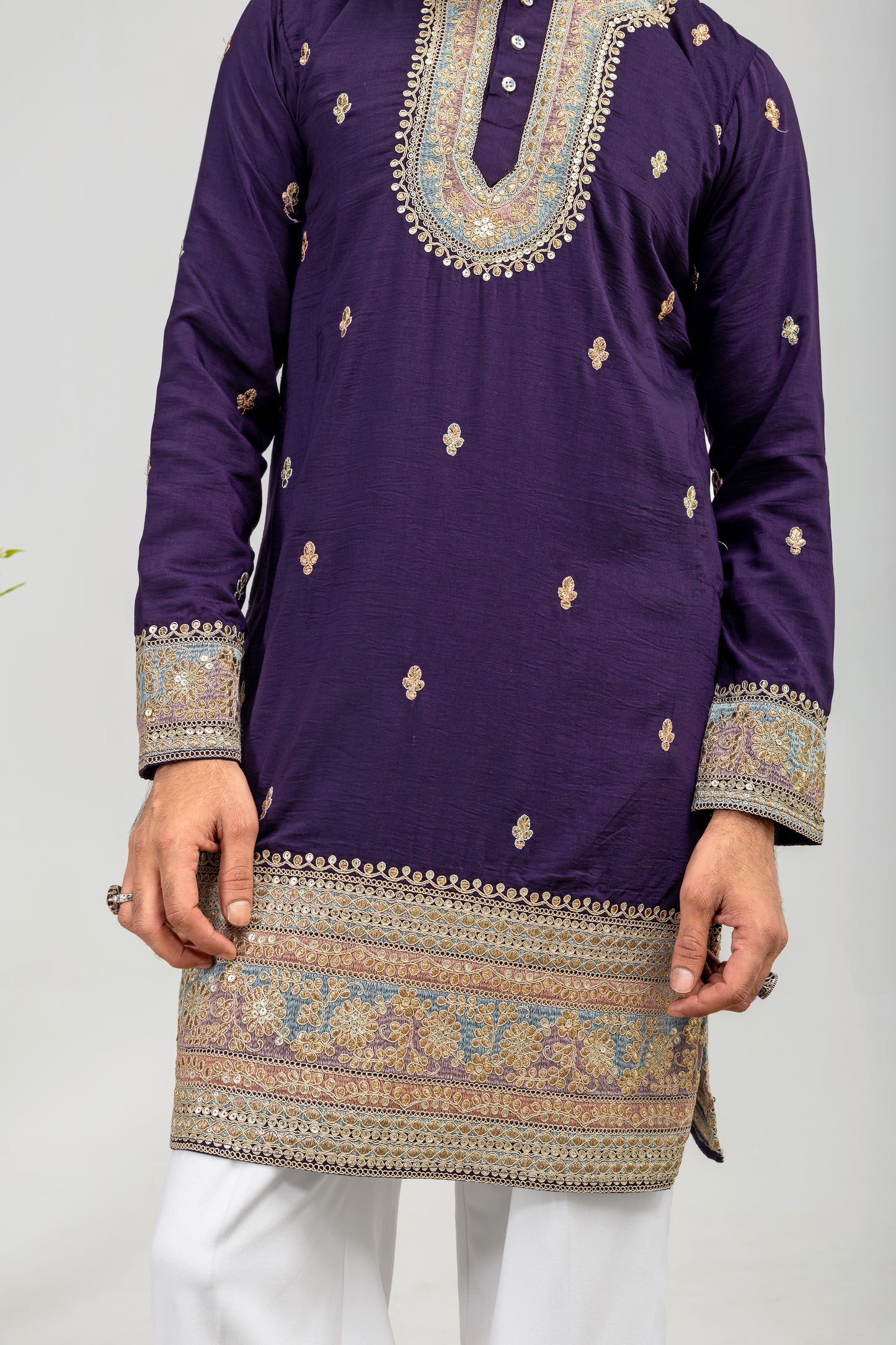 Royal Amethyst Embroidered Men’s Kurta