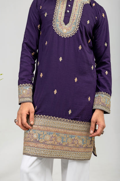 Royal Amethyst Embroidered Men’s Kurta