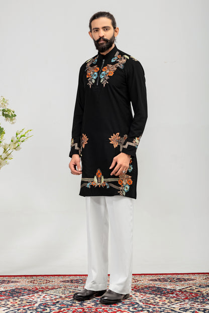 Midnight Bloom Embroidered Men’s Kurta