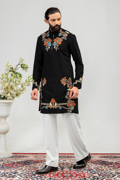 Midnight Bloom Embroidered Men’s Kurta