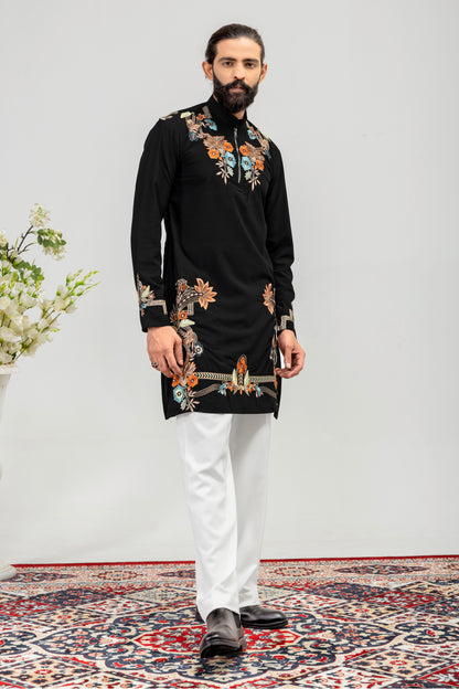 Midnight Bloom Embroidered Men’s Kurta