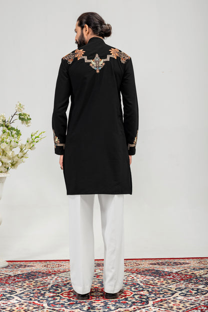 Midnight Bloom Embroidered Men’s Kurta