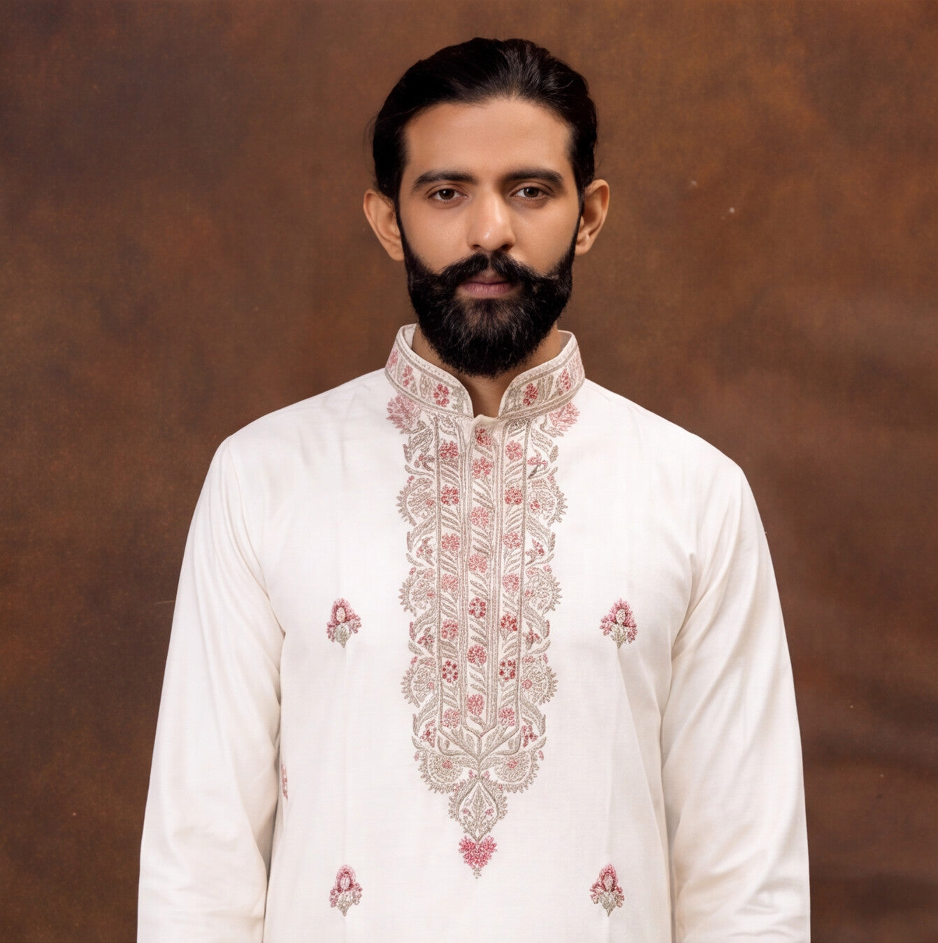 Men's Ivory White Premium Embroidered Kurta Set