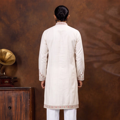 Men's Ivory White Premium Embroidered Kurta Set