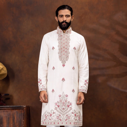 Men's Ivory White Premium Embroidered Kurta Set