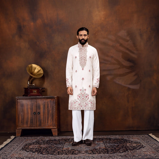 Men's Ivory White Premium Embroidered Kurta Set