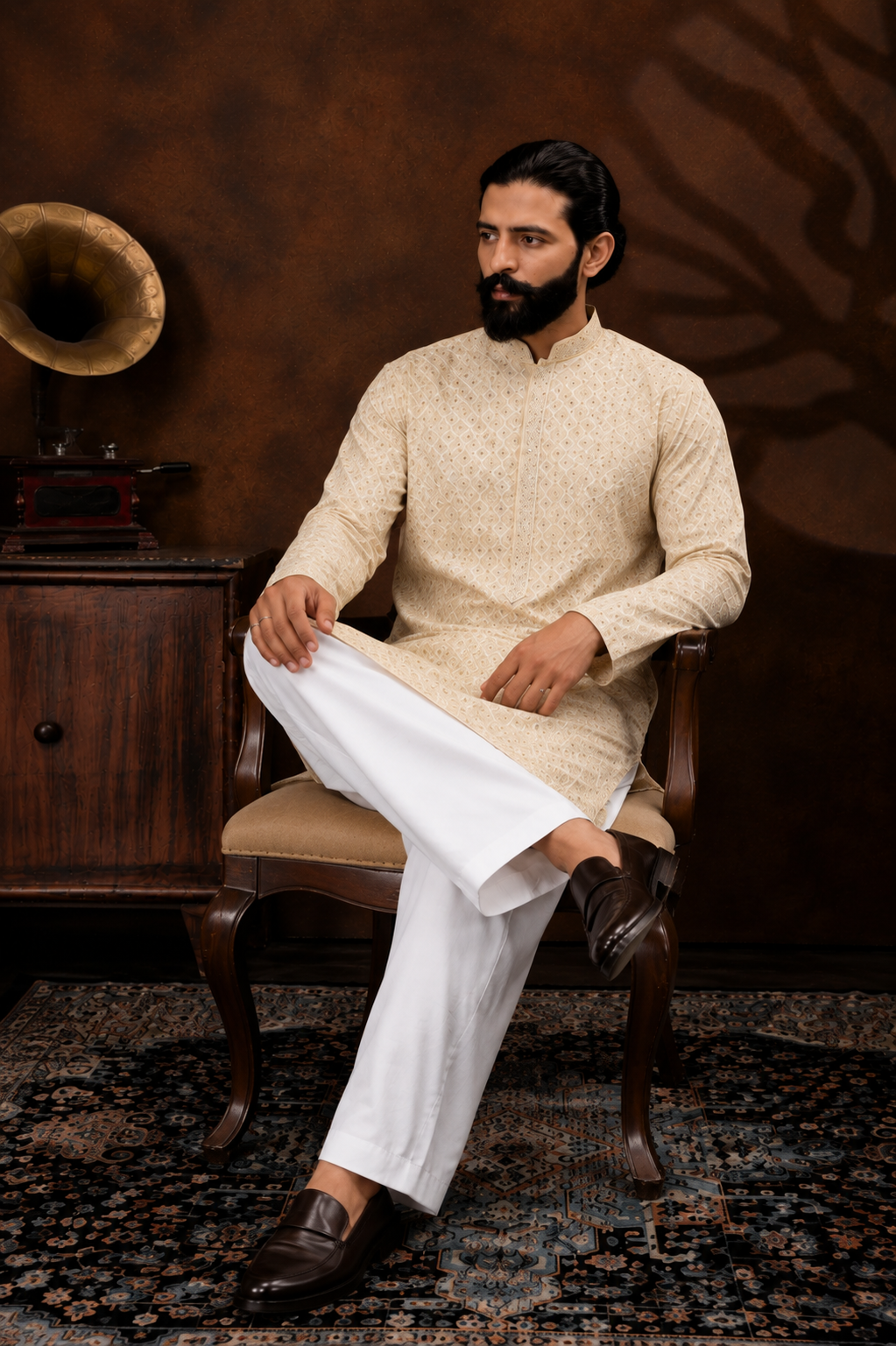 Royal Sand Beige Textured Men’s Kurta