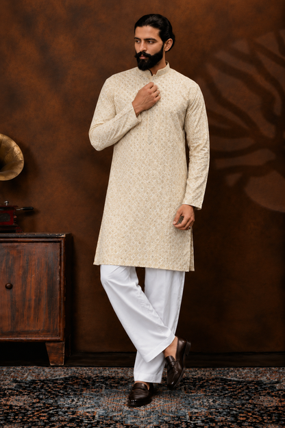 Royal Sand Beige Textured Men’s Kurta