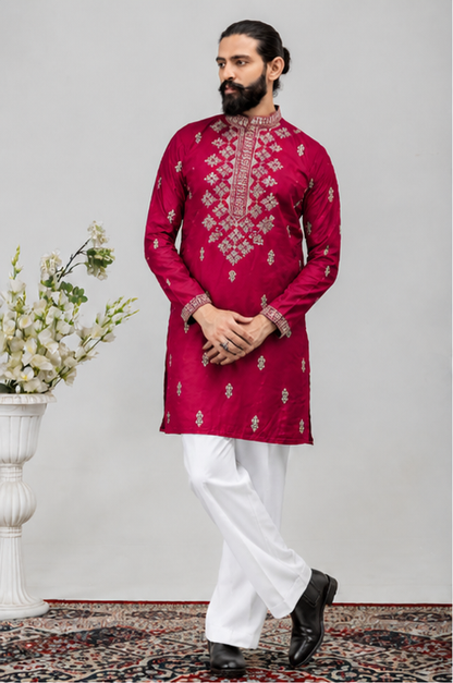 Royal Wine Embroidered Kurta