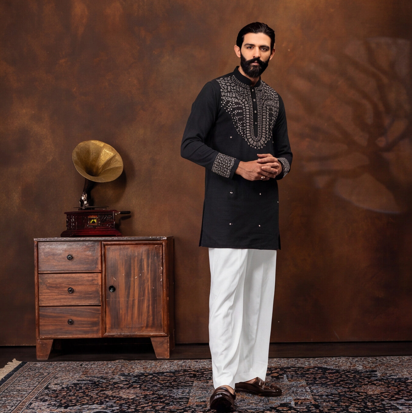 Black Imperial Embroidered Kurta Set