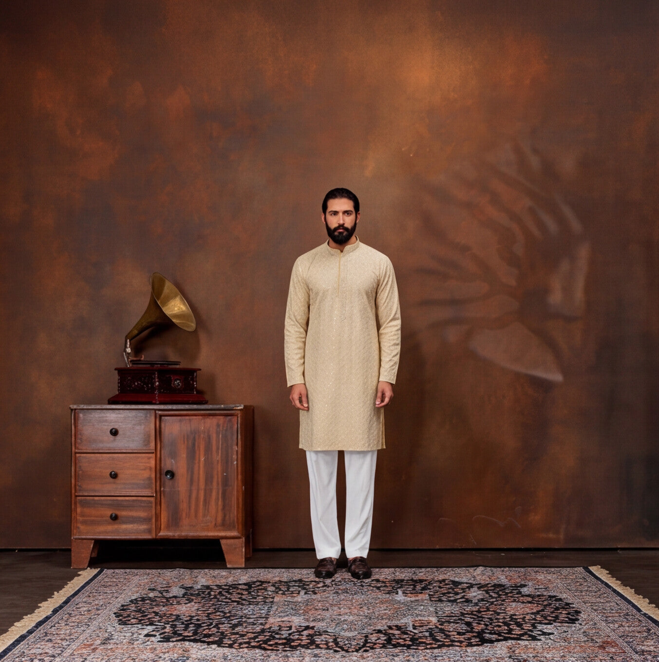Royal Sand Beige Textured Men’s Kurta Set