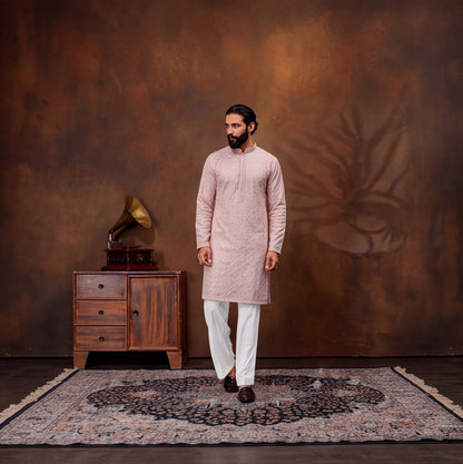 Blush Rose PINK Textured Men’s Kurta Set