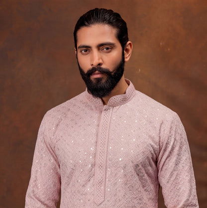 Blush Rose PINK Textured Men’s Kurta Set