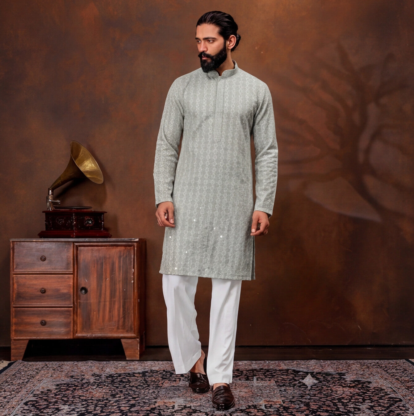 Silver Mist Textured Men’s Kurta Set