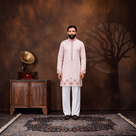 Blush Pink Heritage Embroidered Men’s Kurta