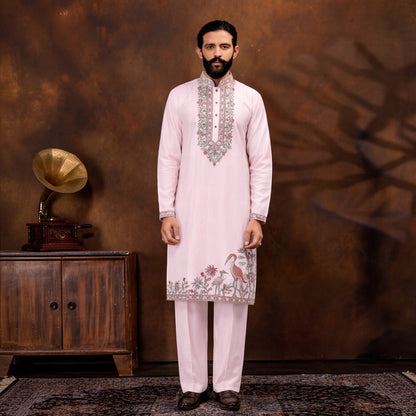 Gulnaar Blush Pink Heritage Kurta Set
