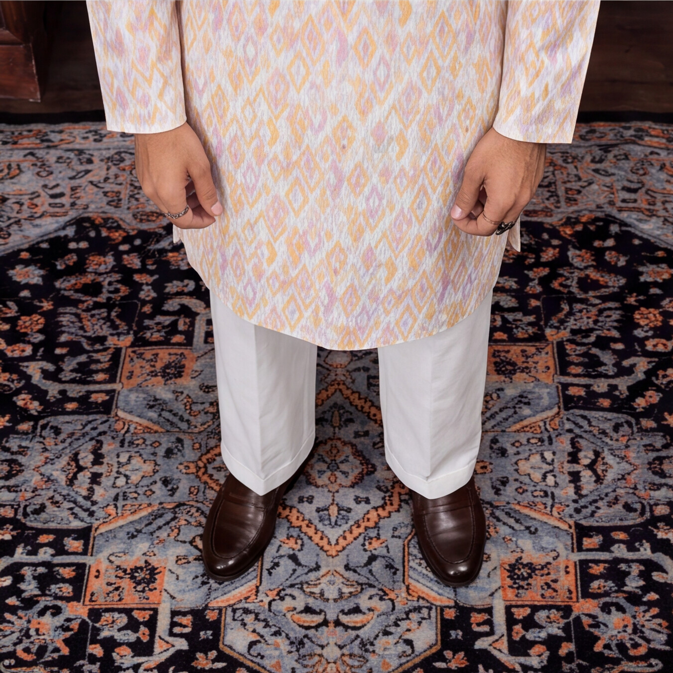Ivory Saffron Ikat Men’s Kurta Set
