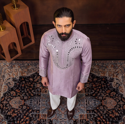 Lavender Royale Mirror Embroidered Men’s Kurta Set