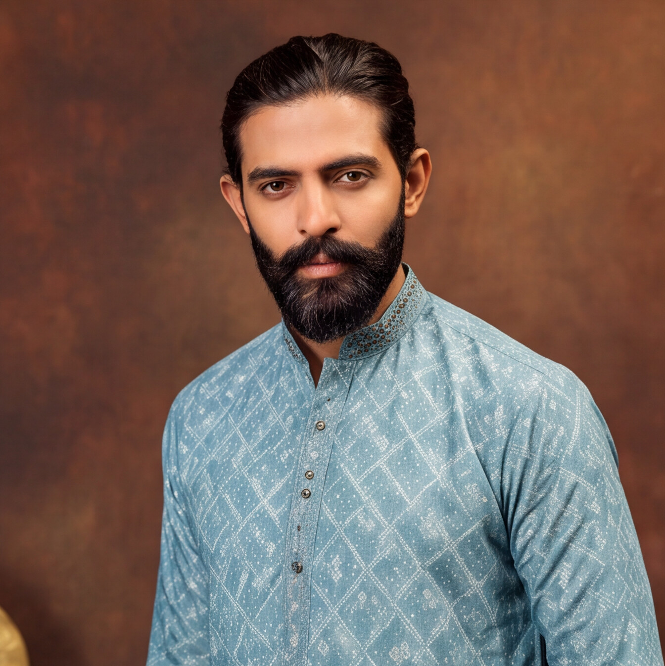 Aqua Blue Diamond Texture Men’s Kurta Set