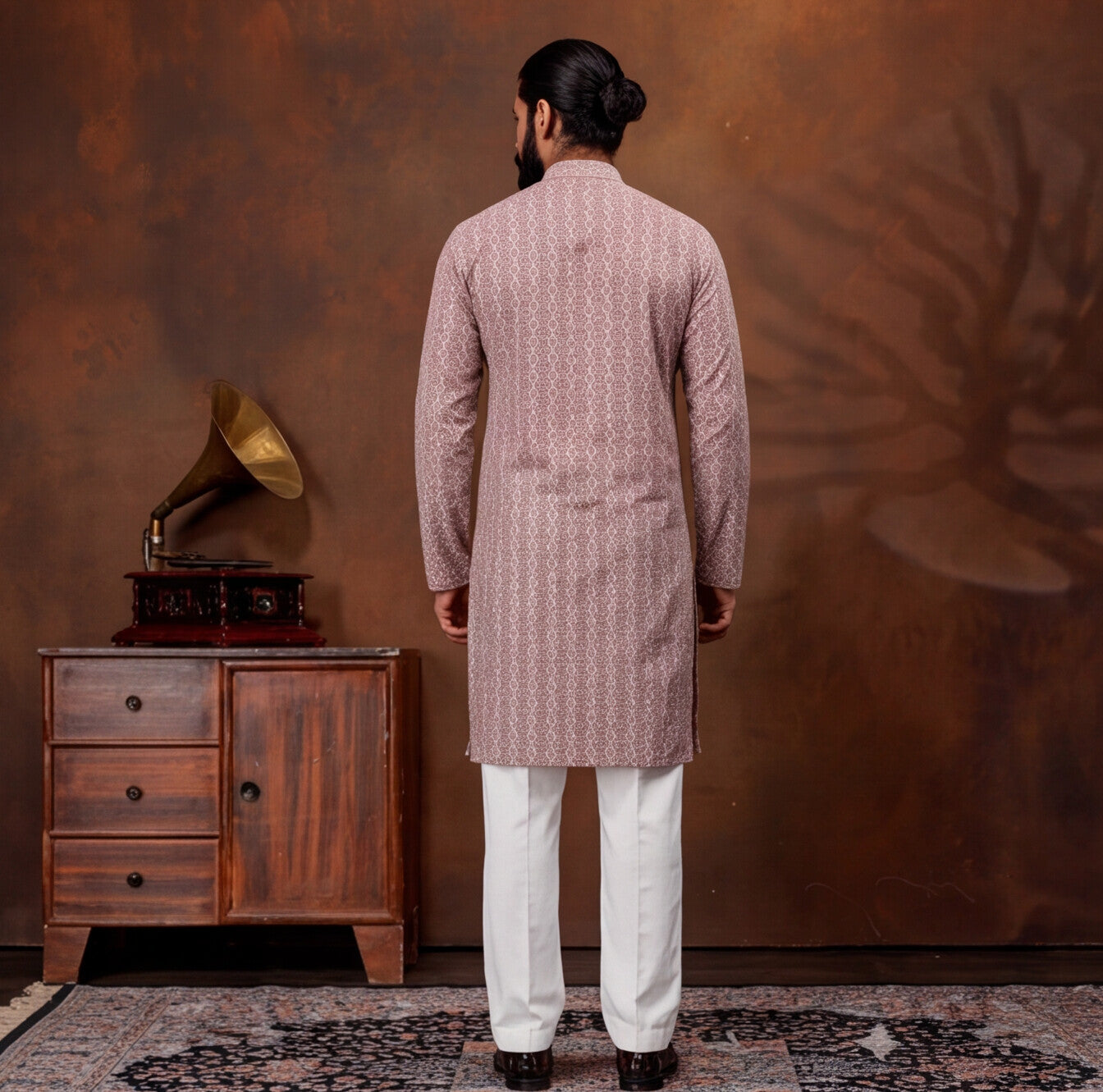 Dusty Rose Geometric Print Men’s Kurta Set