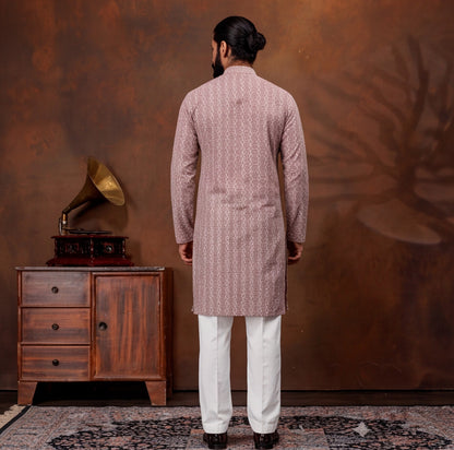 Dusty Rose Geometric Print Men’s Kurta Set