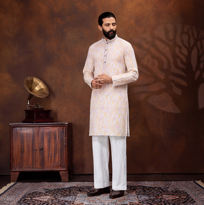 Ivory Saffron Ikat Men’s Kurta Set