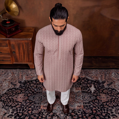 Dusty Rose Geometric Print Men’s Kurta Set