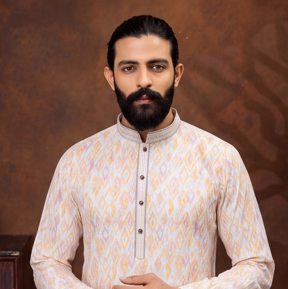 Ivory Saffron Ikat Men’s Kurta Set