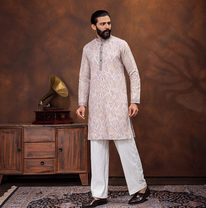 Ivory Lavender Ikat Heritage Men’s Kurta Set