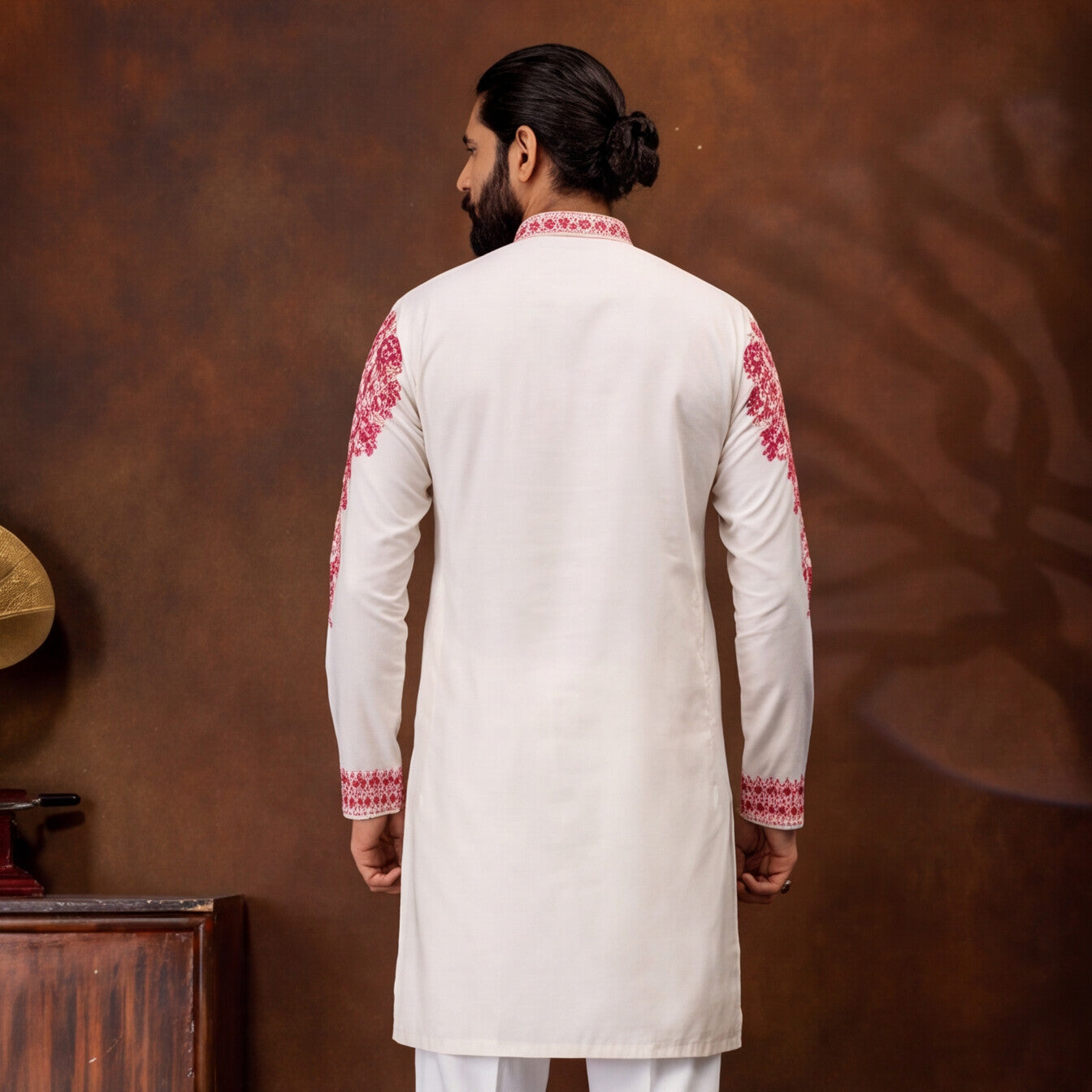 Ivory Crimson Heritage Embroidered Men’s Kurta Set