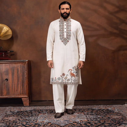 Aariz Ivory Botanical Heritage Kurta Set