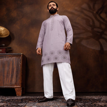 Lavender Bloom Embroidered Men’s Kurta Set