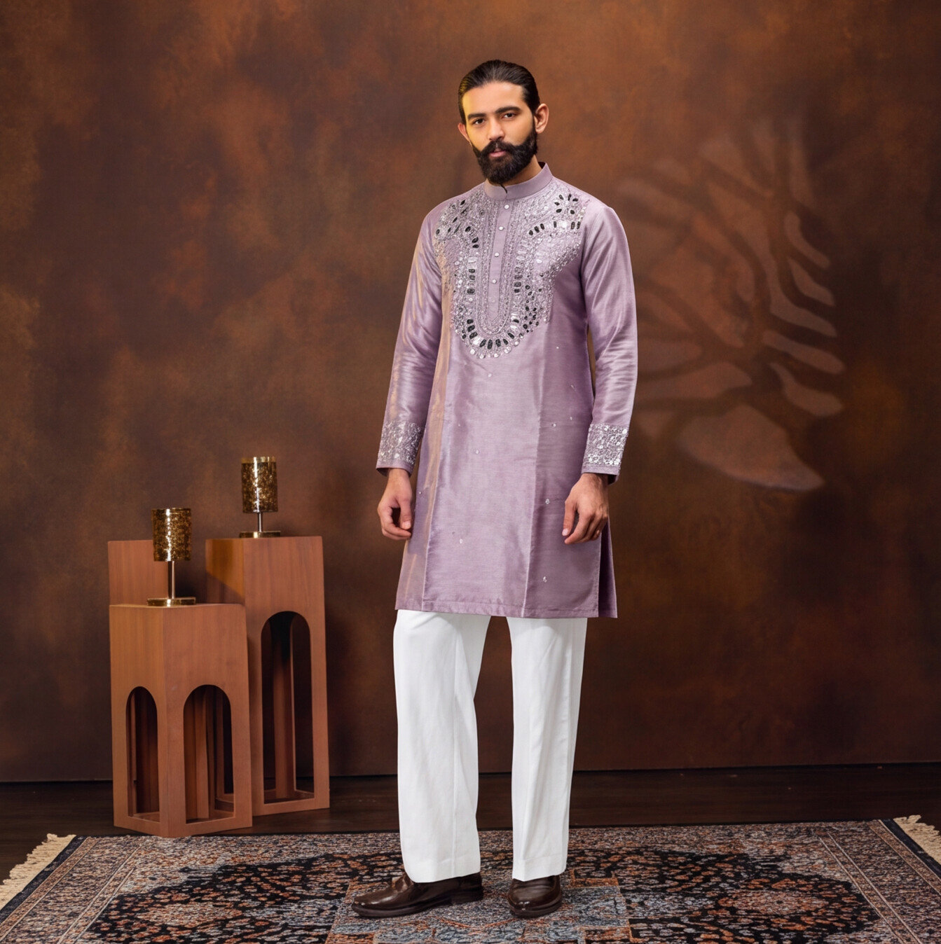 Lavender Royale Mirror Embroidered Men’s Kurta Set