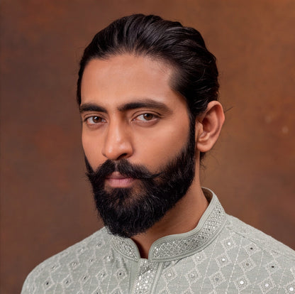 Silver Mist Textured Men’s Kurta Set
