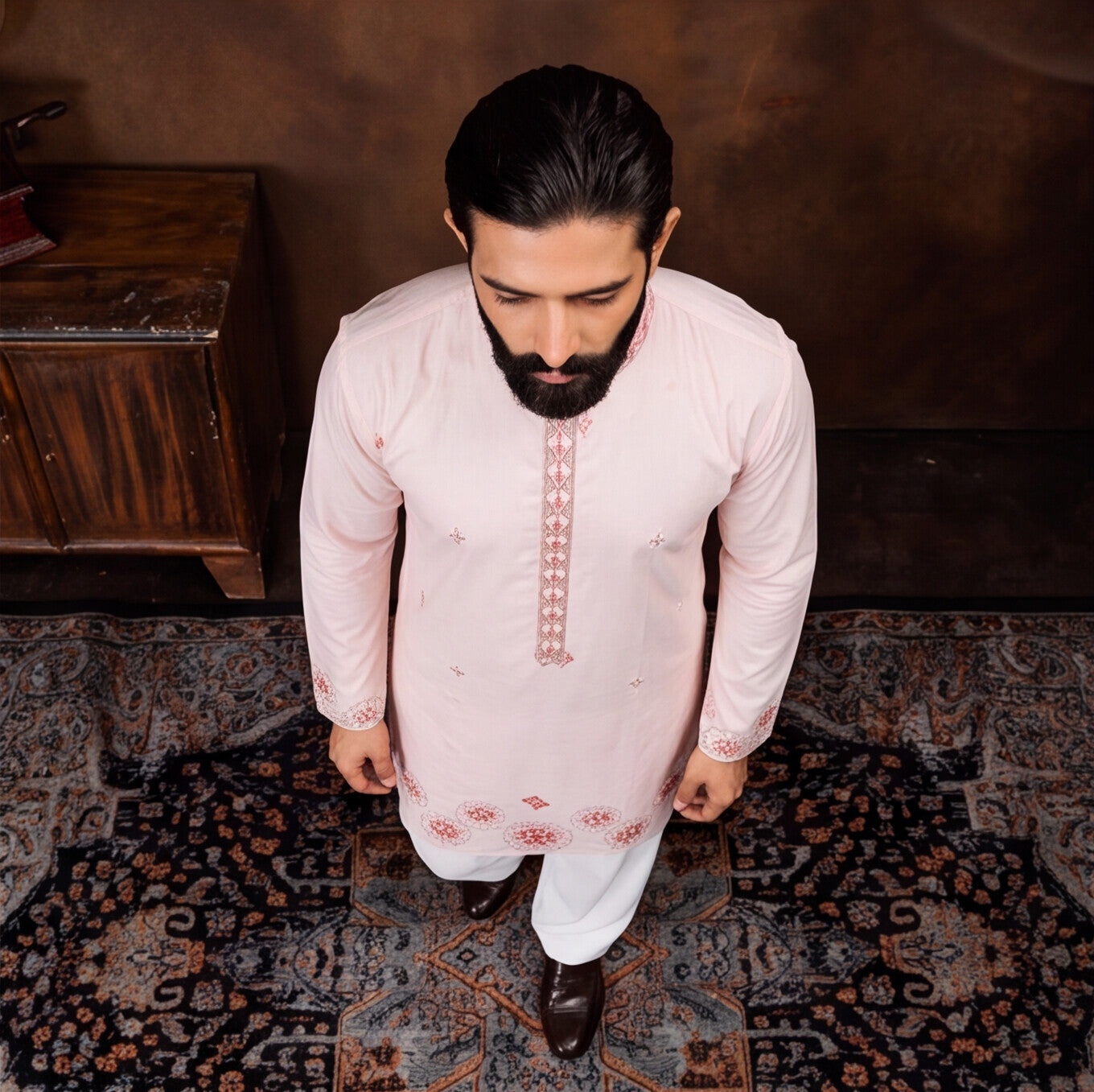 Blush Pink Heritage Embroidered Men’s Kurta Set
