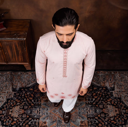 Blush Pink Heritage Embroidered Men’s Kurta Set